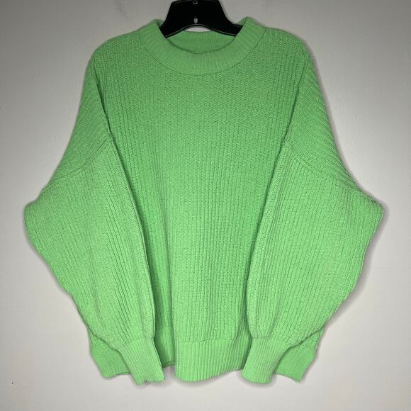 Aerie Beyond Chenille Sweater Lime Green Women's SP Ribbed Knit Oversized Chunky - Picture 3 of 9